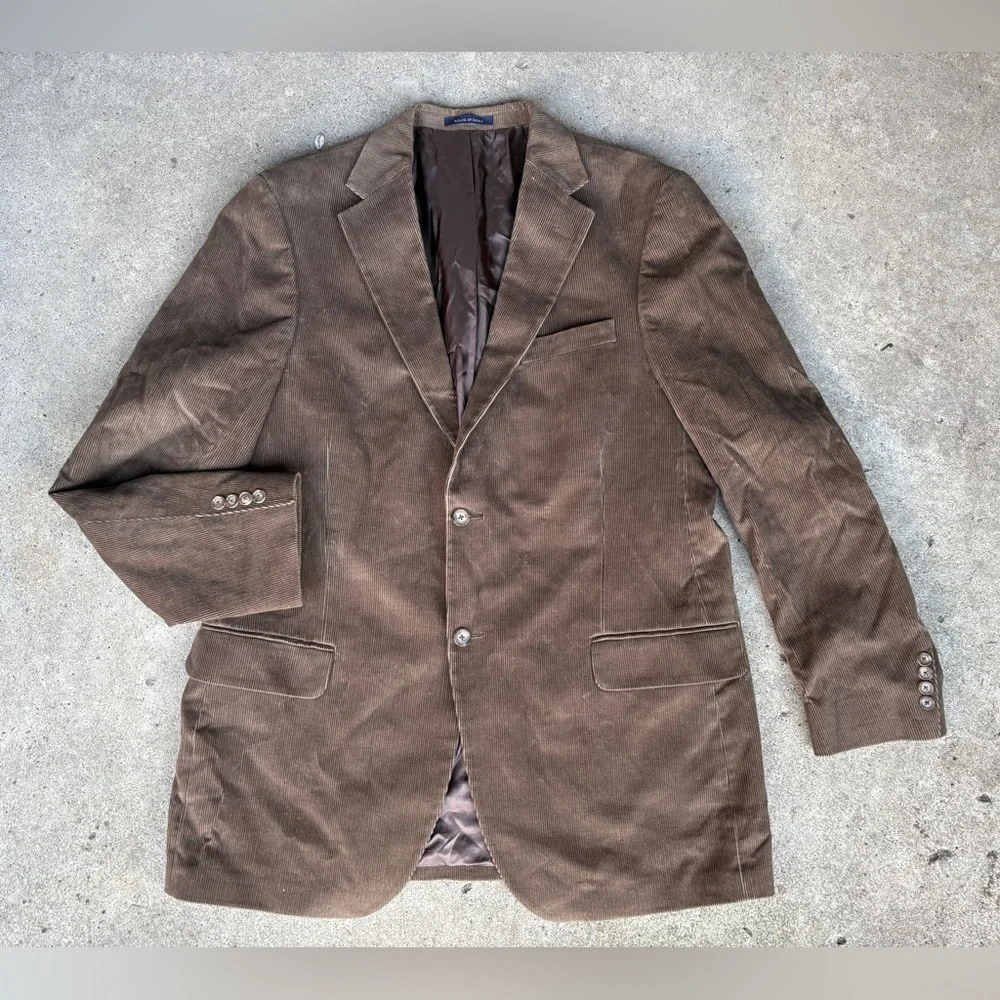 LANDS END brown corduroy blazer men’s sport coat jacket fall sz 44 L like new
